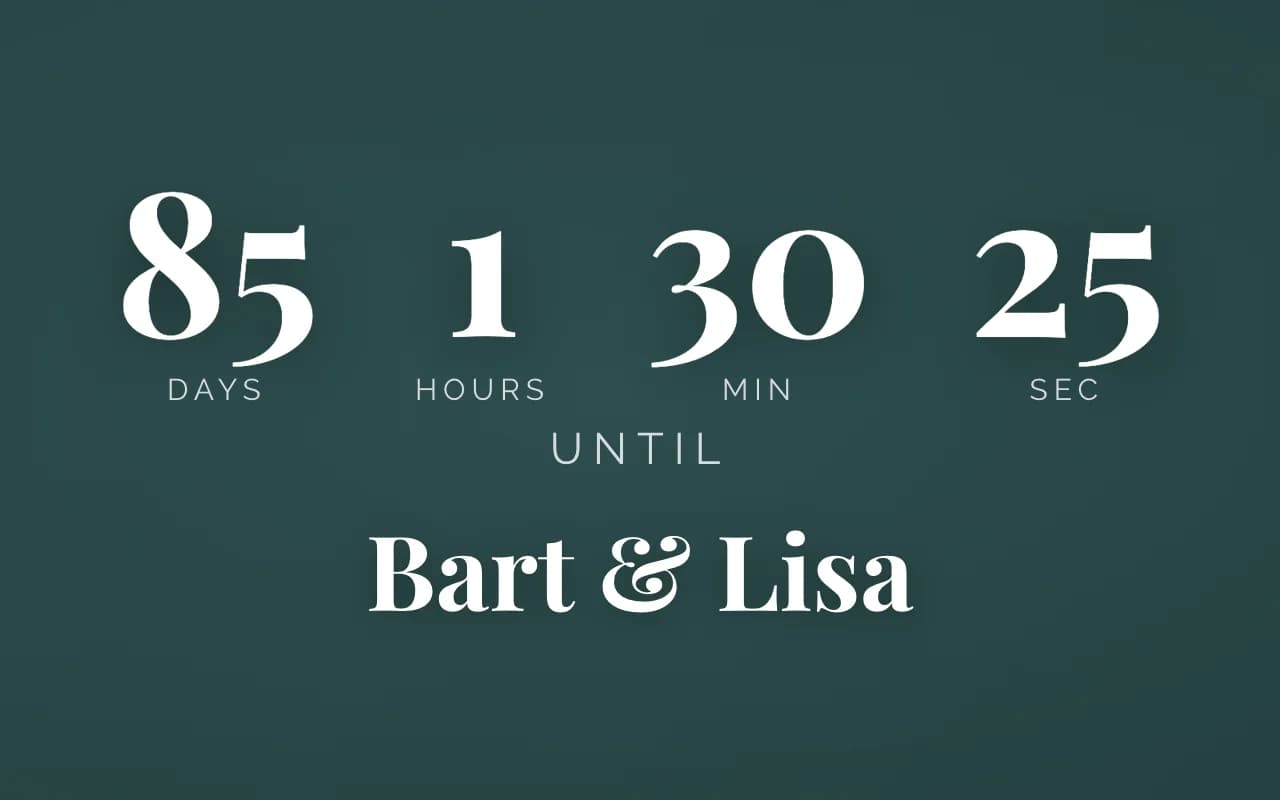 Wedding countdown displayed in new tab